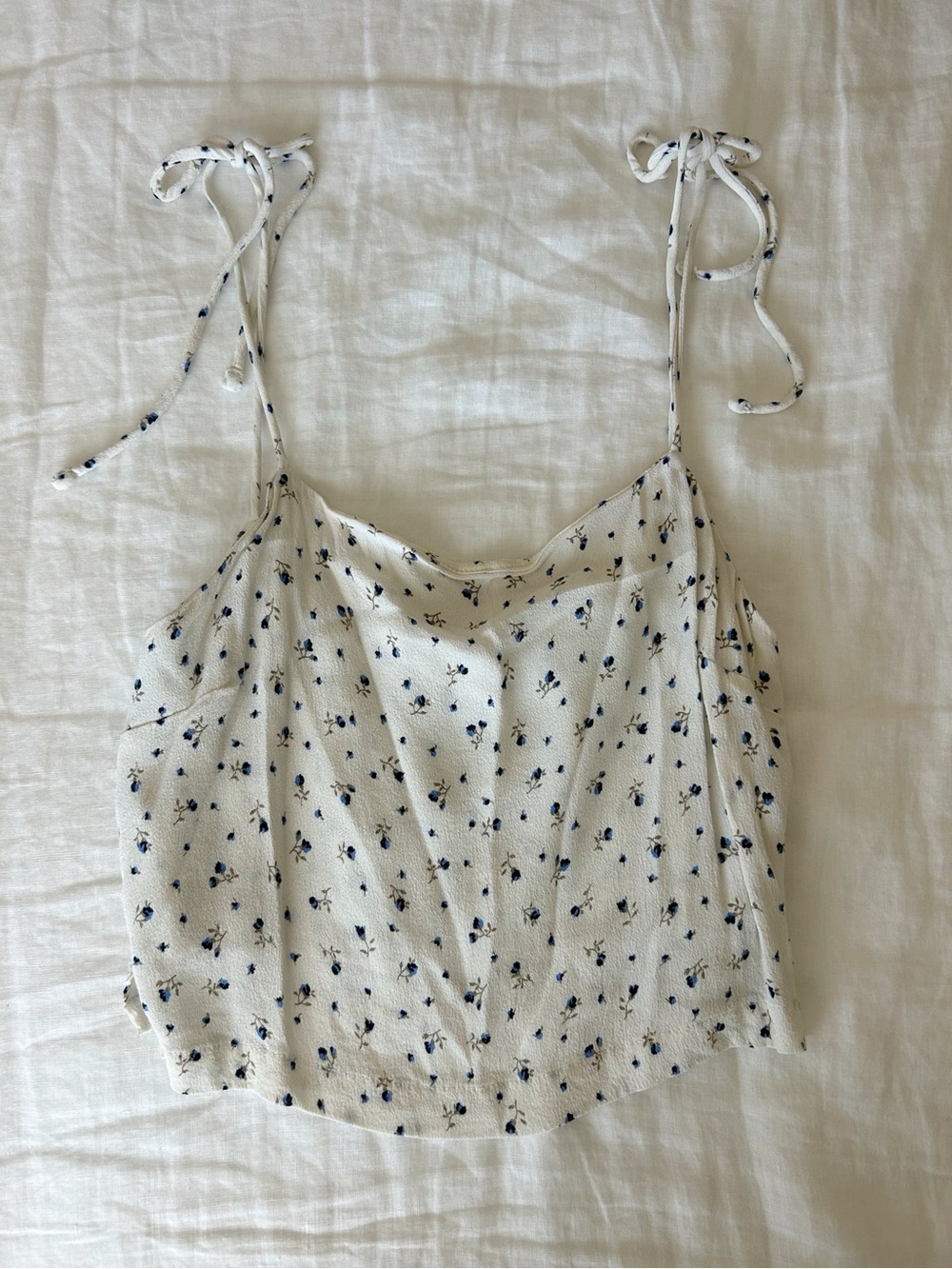 Brandy Melville white blue floral cropped tank
